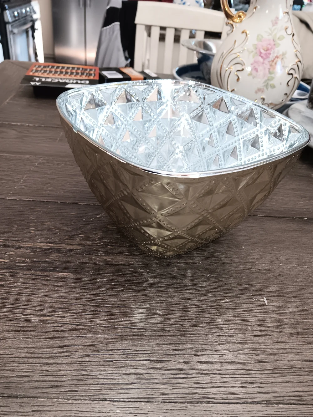 Metallic Textured Bowl - Silver Interior and Gold Exterior